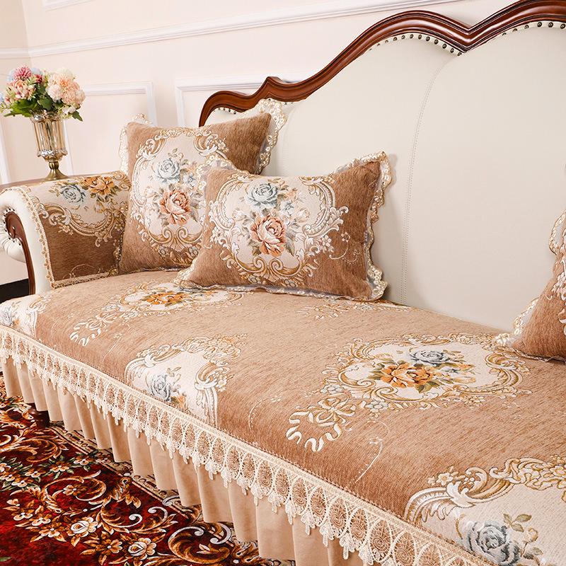 Chenille Europäisches Sofakissen, Luxuriöses Rutschfestes High-End Sitzkissen, Amerikanische Sofabezug, Universelles Stoffprinzessinnen-Design für alle Jahreszeiten