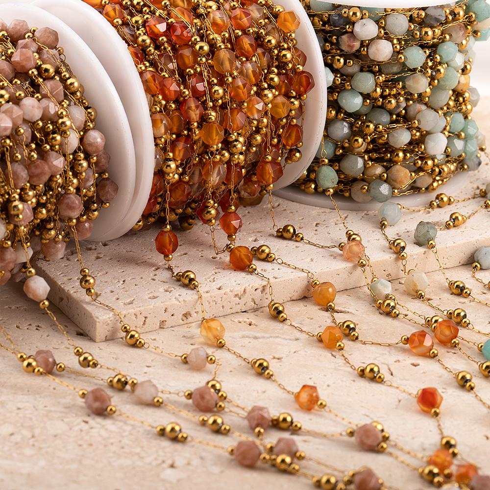 0.5meter 1meter Irregular Stone Beaded Chain Stainless Steel Elegant Necklaces Chains Boho Handmade Bracelets DIY Jewelry Making