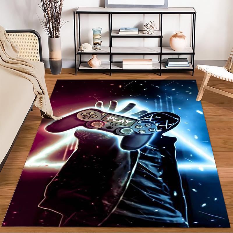 Gaming Controller Neon Art Carpet with Masked Character Design - Modern Style Suitable for use as an anti-slip for living room bedroom sofas