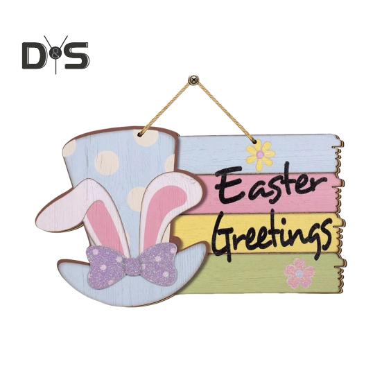 

Пасхальный деревянный приветственный дверной знак в виде заячьего ушка, цилиндр с цветком, дверной подвесной знак, украшение на входную дверь, декоративная настенная табличка wood