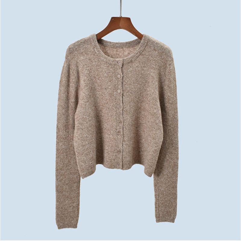 Export Cut Label Autumn and Winter New Female Long Sleeve Wool Knitwear Women's round Neck Single-Breasted Cardigan Outerwear Top Easiest for Match