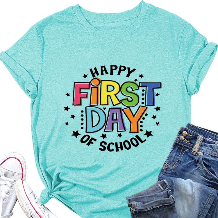 Summer loose crewneck Tshirt happy first day of printed casual shortsleeved fashion top