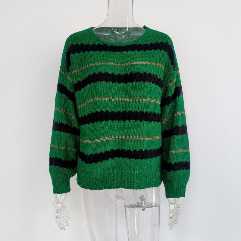 Women S Striped Long Sleeve Knit Sweater Loose Fit Autumn Winter