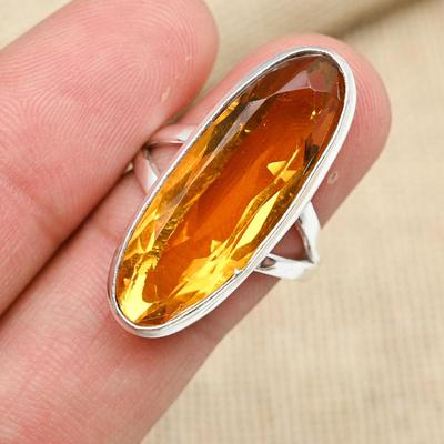 Honigtopas-Edelstein, handgefertigter Ring aus massivem 925er Sterlingsilber für Sie