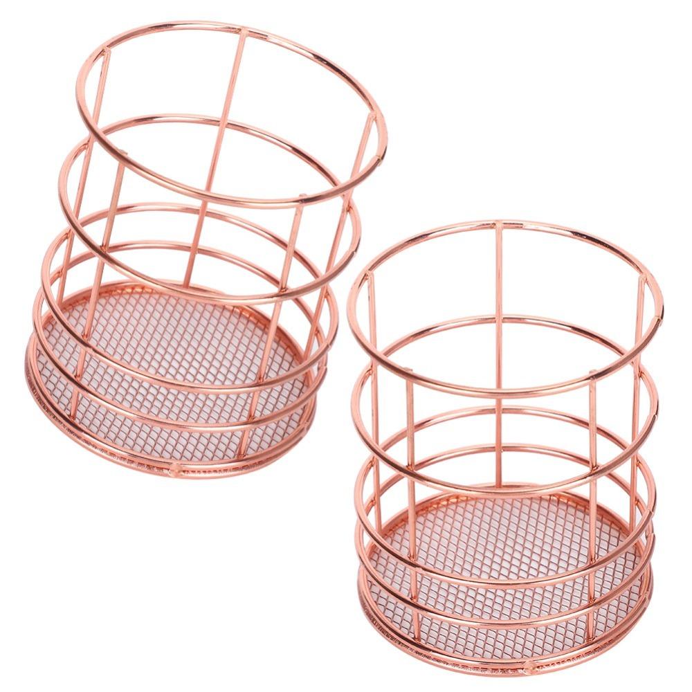 

2Pcs Stainless Steel Desktop Storage Basket Hollow Design Desktop Storage Box Office Home 2Pcs