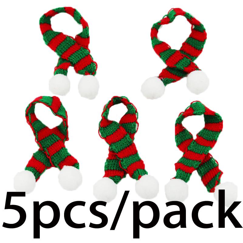 (5Pcs/bag)20cm Christmas Mini Scarf Landscape Decoration Knitted Finger Scarfs Xmas Tree Hanging Decoration Party Children's Toy
