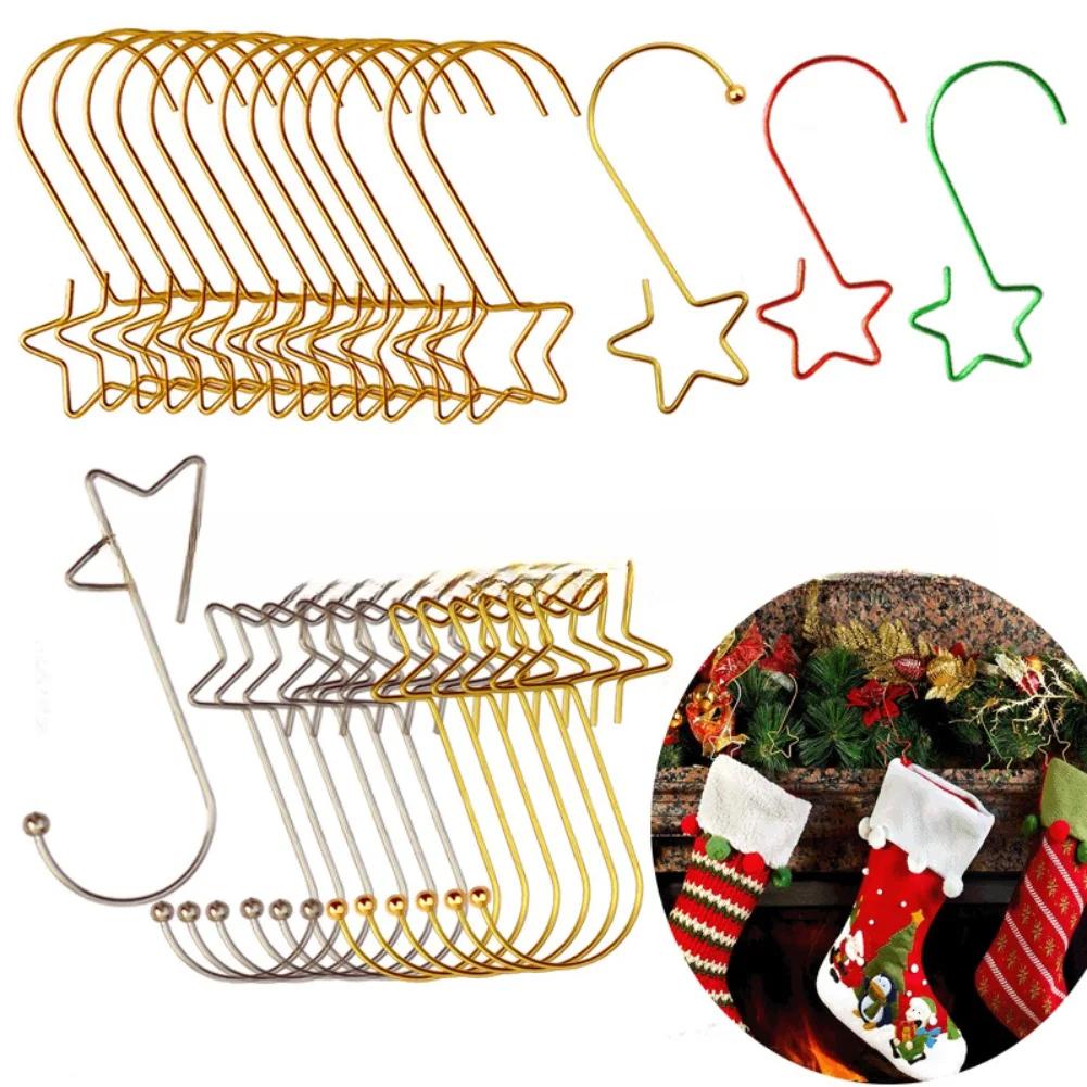 Metal Ornament Hooks Star Design 20 Pieces for Christmas Tree Decorations 5cm Waterproof Gold Green Silver Red