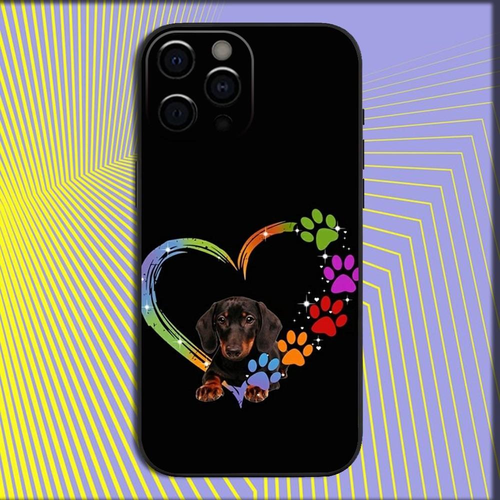 Dachshund Dog Love Phone Case For iPhone 16,15,14,13,12,11,Pro,X,XS,Max,XR,Plus,Mini Soft Black Cover