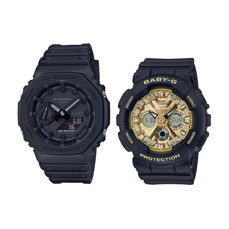 CASIO Unisex Pair Table Series Black Watch GA-2100-1A1+BA-130-1A3ER