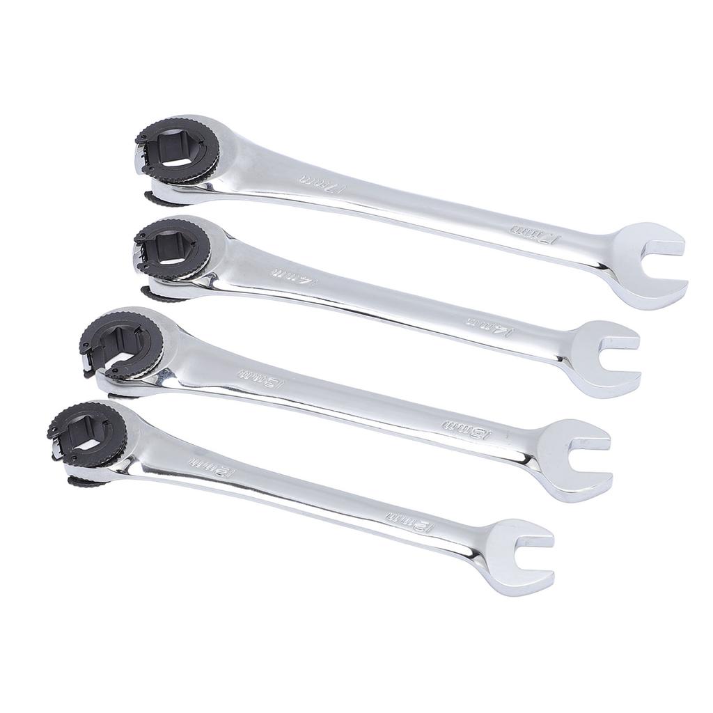 4-teiliges Ratschenschlüssel-Set 10 17mm metrisch offen flexibler Kopf offenes Ende verstellbar für Kraftstoff-, Brems-, Klimaleitungen Muttern