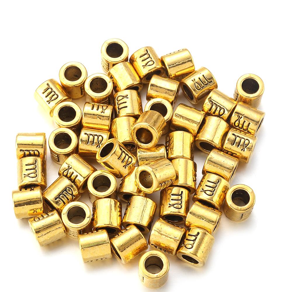 60pcs/lot Twelve Constellations Beads Alloy Beads Big Hole Tube Beads Spacer Loose Beads For Jewelry Making DIY Accessories