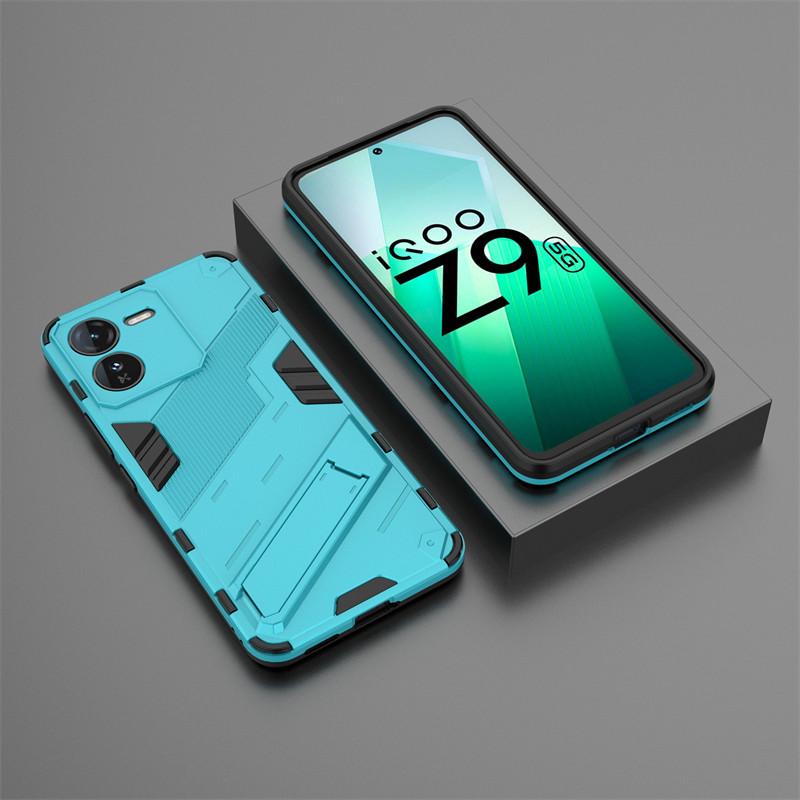 For IQOO Z9 5G Case IQOO Z9 5G Cover Shockproof TPU Armor PC Silicone Stand Holder Protective Phone Back Cover For IQOO Z9 5G