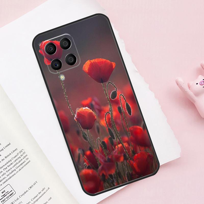 Red Corn Poppy Flower Case For Samsung Galaxy M52 M32 M12 M13 M53 M51 M31 M11 M14 M34 M54 M16 M36 M56 M15 M35 M55