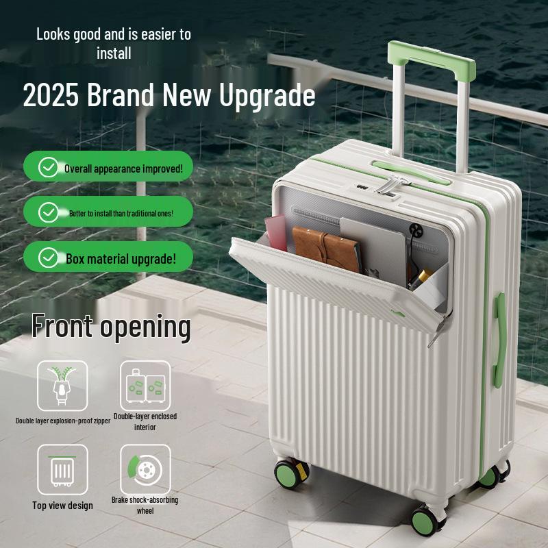 2025 Durable 26-Inch Front-Opening Travel Suitcase with Combination Lock for Men and Women