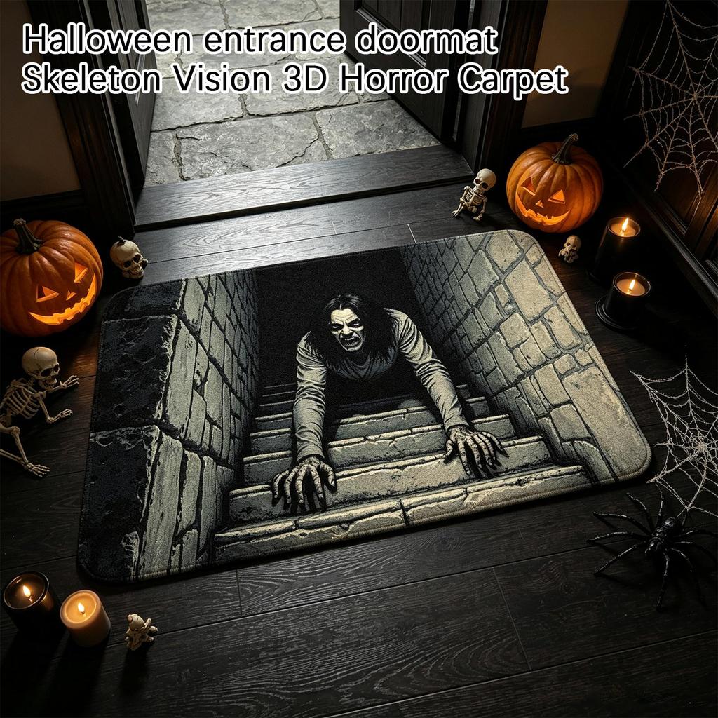 Felpudo de Esqueleto 3D para Halloween, Gris Oscuro, Grande - Entrada Interior Exterior con Diseño
