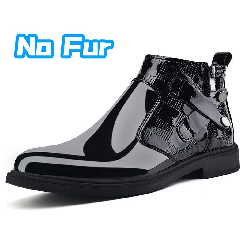 FashionGenuine Leather Mens Chelsea Boots New Fashion Men Winter Boots Warm Plush Fur Ankle Boots Handmade Male Business Dress Footwear