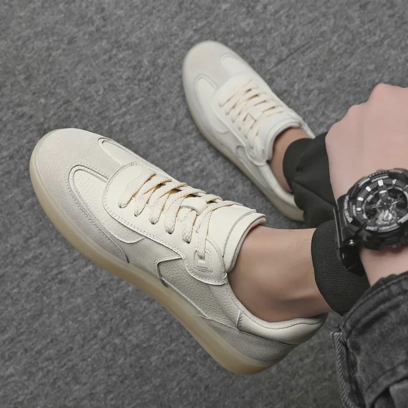 2025 Men's Retro White Leather Casual Trainers - Lightweight, Breathable, Soft Sole