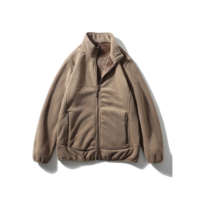 Outdoor Fleece Jacket for Men, Winter Thickened Fleece-Lined Stand Collar Fleece Coat, Foreign Trade Men's Lamb Fleece Sweatshirt