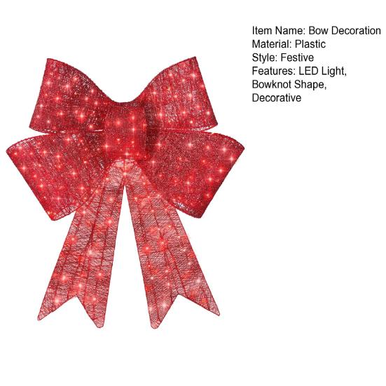 LED Christmas Bow Decoration Outdoor Holiday Yard Decor with Red Lights Timer-controlled Holiday Bow Lights