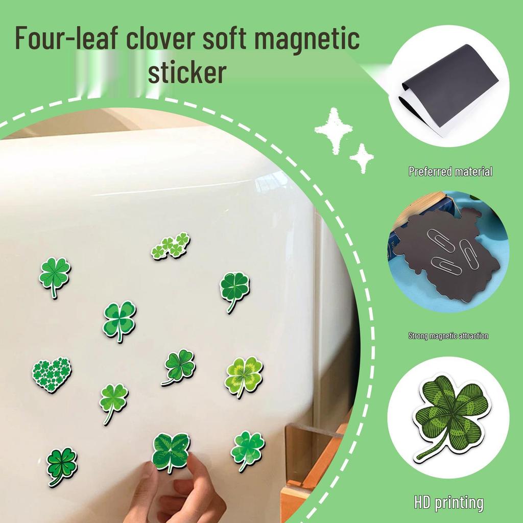 20 Four-Leaf Clover Soft Magnets: Green Plant-Themed, Creative, Waterproof Refrigerator Decor