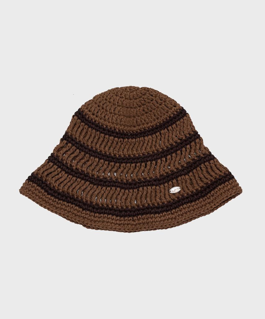 Seullouseulloulli Moroccan Handmade Crochet Striped Bucket Hat _ Brown