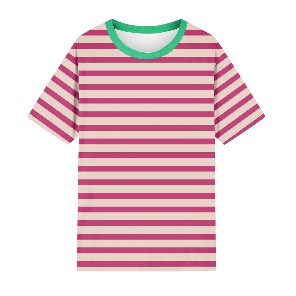 Women Oversized Striped Color Block Shirt Short Sleeve O-Neck T-Shirts Casual Loose Pullover Tops Summer Tee Tops