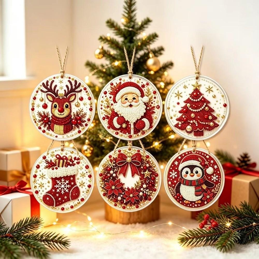 6pcs Deer Tree Christmas DIY Hanging Ornaments Santa Claus Christmas Craft Decoration Festival