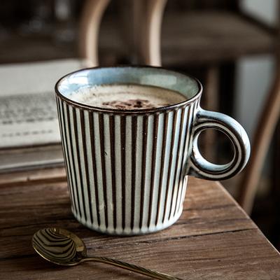 Vintage Relief Striped Retro Ceramic Cup Latte Coffee Cup 300Ml Kiln Glaze Cup