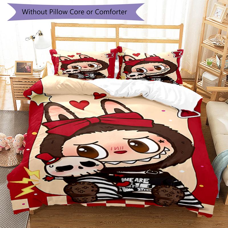 Set Biancheria da Letto Labubu 3 Pezzi Copripiumino Chiusura Include 1 Copripiumino e 2 Federe, Morbido e Confortevole per Tutte le Stagioni.