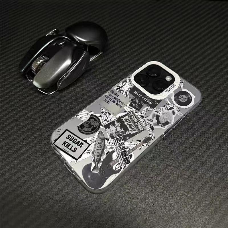 Vintage Rock Music Collage Pattern Design Protective Cover for iPhone 17 16 15 14 13 12 11 16E Series Pro Max Plus