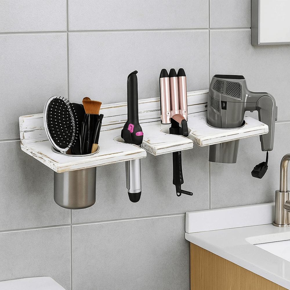 Space Saving Hair Dryer Holder Wall-Mounted Curling Iron Shelf Toilet Blower Holder for Home