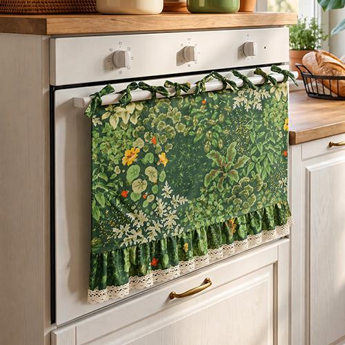 1PC Nuan Series American Countryside Printed Oven Skirt, Lotus Leaf Lace Edge Decorative Oven Door Curtain for Kitchen Home Decor