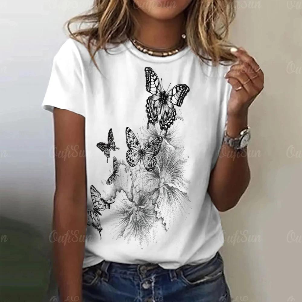 

Летняя женская футболка с 3d принтом бабочки и круглым вырезом, повседневная женская футболка, женский топ в стиле Харадзюку, модная одежда с короткими рукавами для девочек 6XL