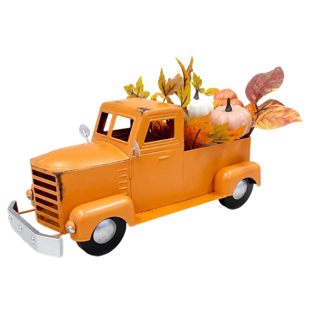 Distressed Wrought Pumpkin Pickup Truck Decoration for Fall Thanksgiving Home Decor