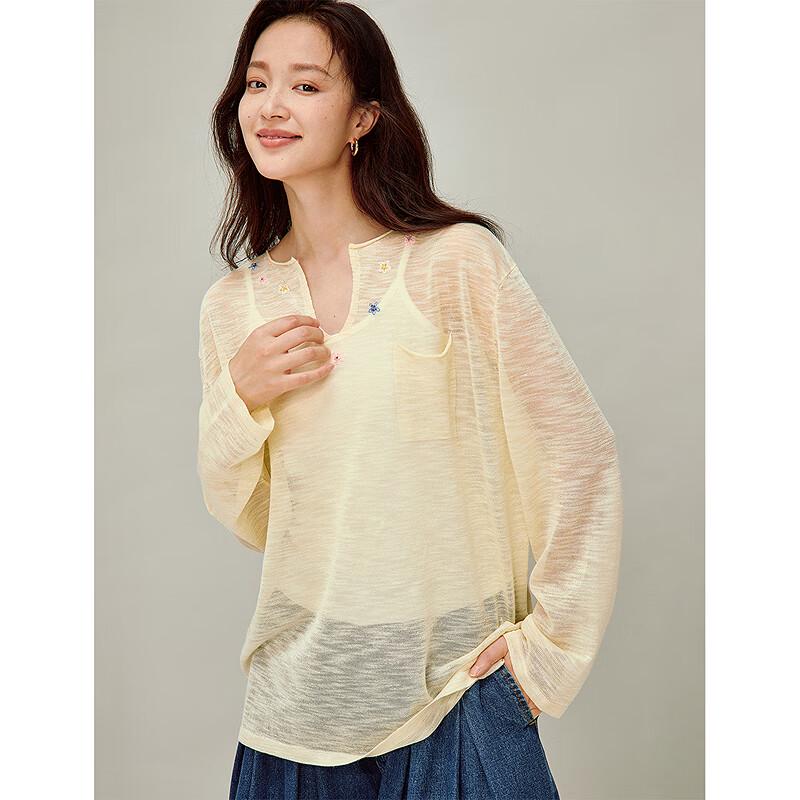 INMAN Beaded Embroidery V-Neck Knit Top
