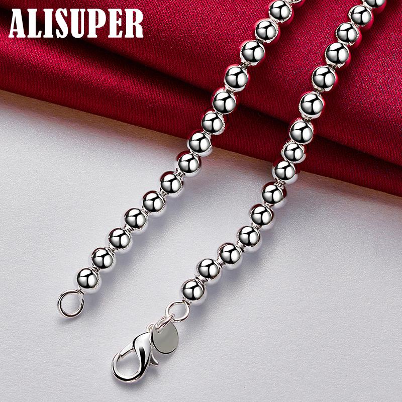 925 Sterling Silver Luxury Gorgeous Charm Fashion Vary Smooth Beads Necklace Jewelry