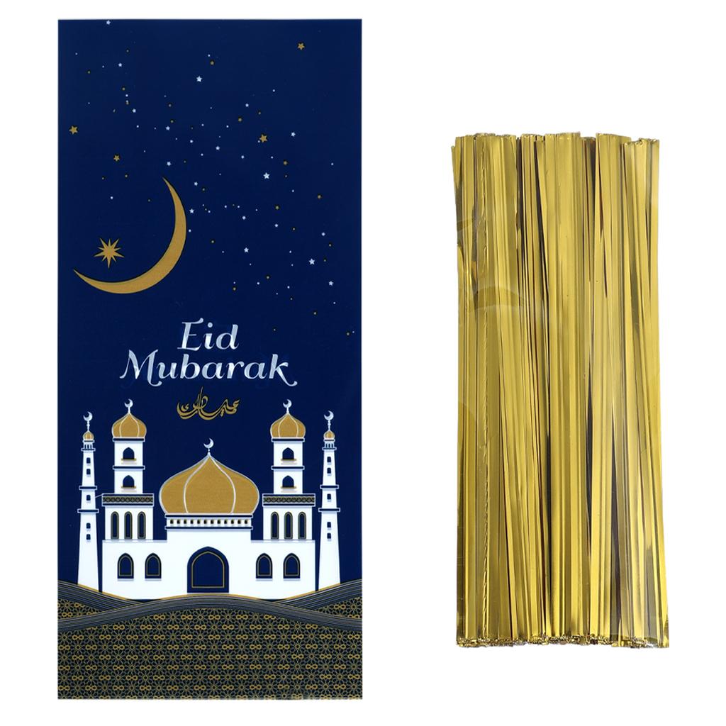 50pcs Eid Mubarak Gift Bag With Rope Party Plastic Gift Candy Bag Ramadan Kareem Decor Islamic Muslim Party Supplies Eid Al-fitr