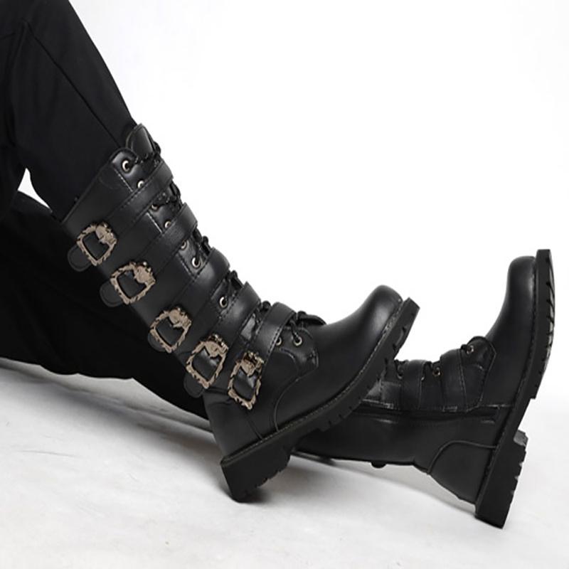 Buy Mens Black Punk Rock Boots Goth Punk Rock Band Buckle Combat