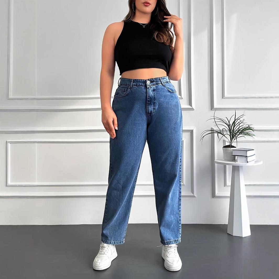

Spring/Autumn 2025 Blue High-Waisted Loose Straight-Leg Floor-Length Slimming Versatile Jeans 0XL(12) 130-155 lbs