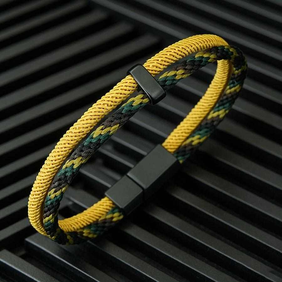 Stylish Color Block Design Men Cord Bracelet Premium Selected Ethnic Fabric Charm Braslet 8 Color Options Casual Versatile Joias
