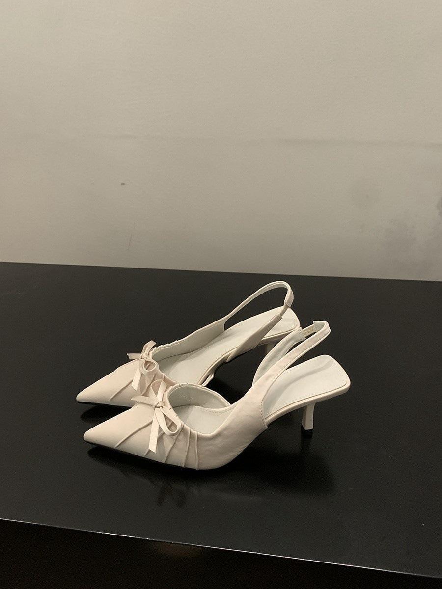 

Small niche high heels, leopard print toe sandals fairy shoes 2025 new spring and summer pointed bow single shoes 35 бежевий