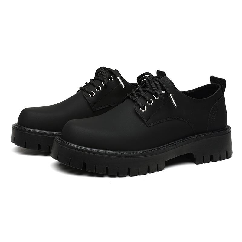 Leather shoes men's new black casual fashion versatile leather shoes soft sole big head thick sole small leather shoes 2235-R