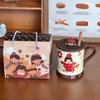 Retro family four-mouth water cup cute couple ceramic mug with lid home coffee cup girl birthday gift