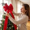 Christmas Door Hanging Bow Large Velvet Bow, Red Plush Wreath Holiday Tree Topper Outdoor Weather Resistant Decor Ornament for Valentine's Day, Home,