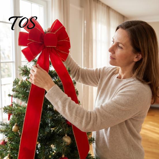 Christmas Door Hanging Bow Large Velvet Bow, Red Plush Wreath Holiday Tree Topper Outdoor Weather Resistant Decor Ornament for Valentine's Day, Home,