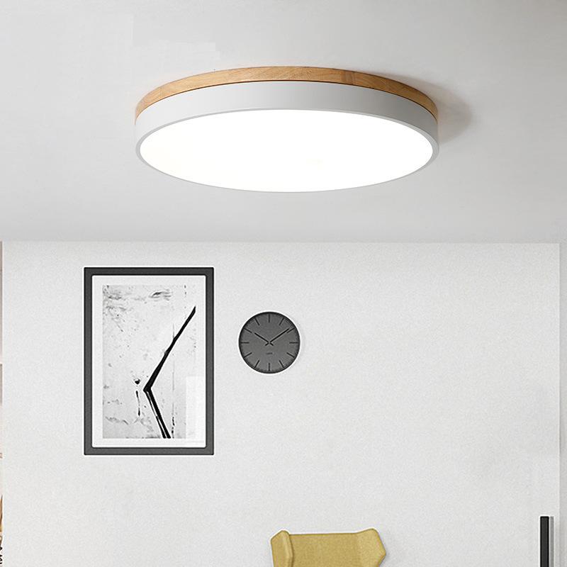 Japanese-Style LED Round Ceiling Light - Minimalist Wood Art for Bedroom & Living Room, Relaxed Nordic Warm Lighting