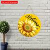 2D flach 20*20cm1St Willkommen Gelbes Helles Sonnenblumenmuster Türkunst Dekorative Plakette, Lebendiges Florales Zuhause Holzrundornament für Fenster&Garten