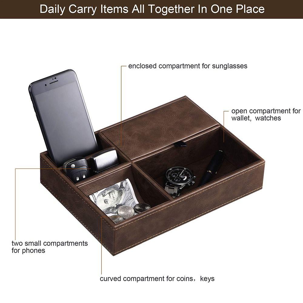 Protective Men's Valet Tray PU Leather Display Storage Tray Durable Desk Organizer Box Keys