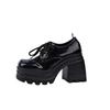 Fashion Thick-soled Loafers Gothic Punk Style Black Lace-up Heightened Women's Leather Pumps Autumn Chunky High Heeled Shoes for Women