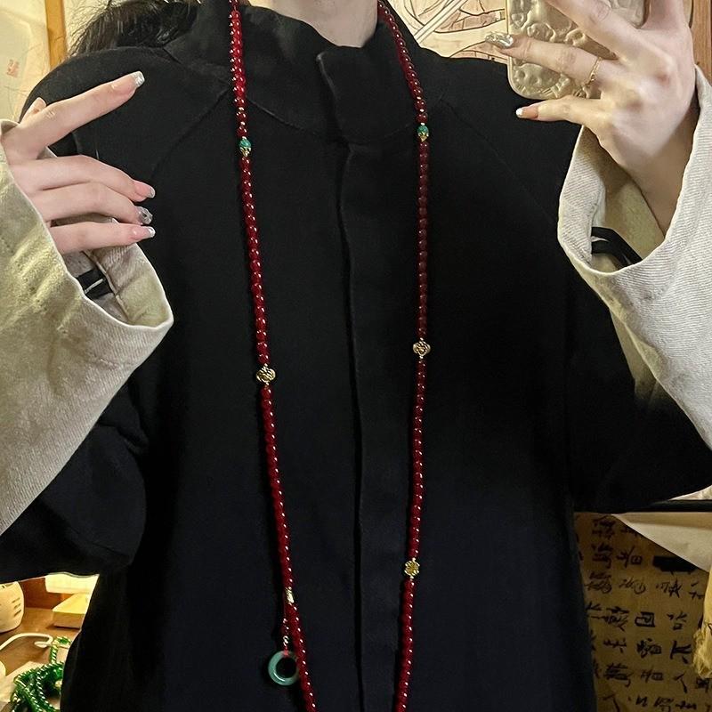 108-Bead Green Tassel Necklace - Long Chinese-Style Sweater Chain Accessory